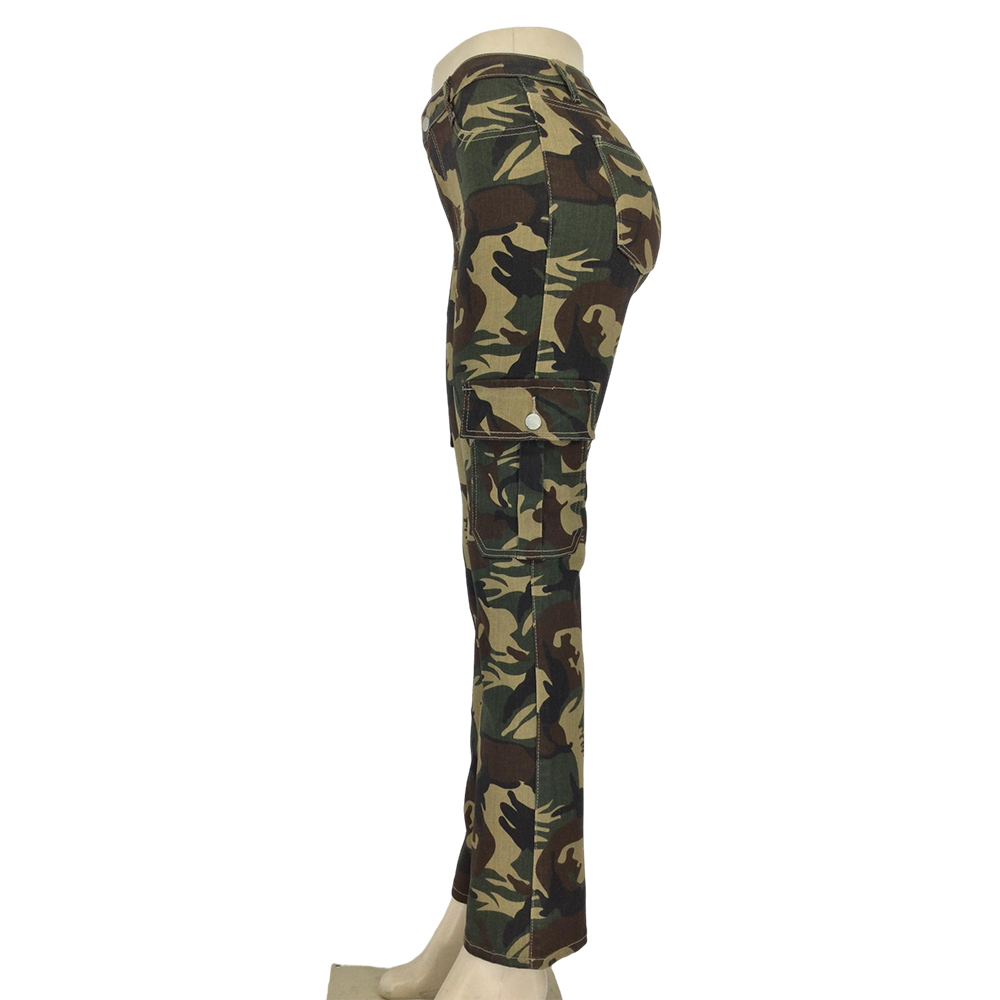 Camuflaje pantalones de carga de piernas rectas
