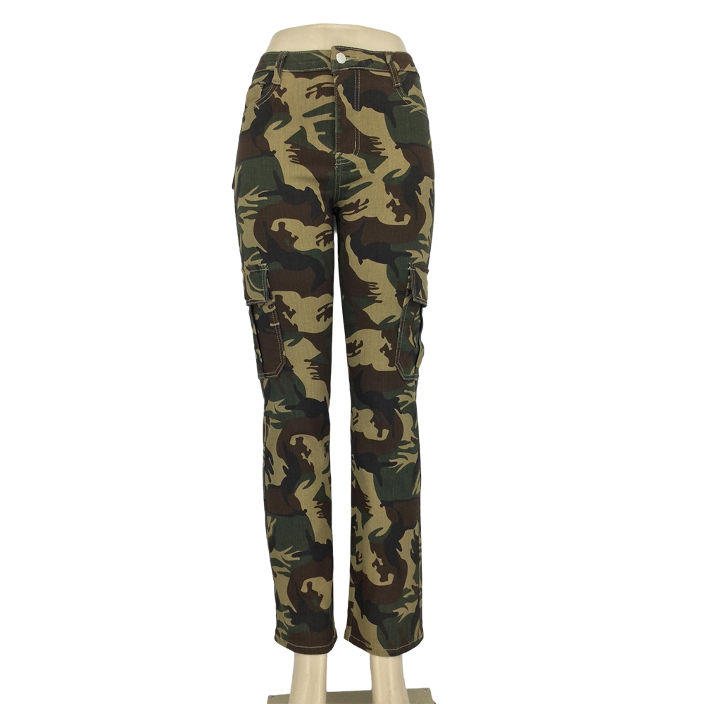 Camuflaje pantalones de carga de piernas rectas