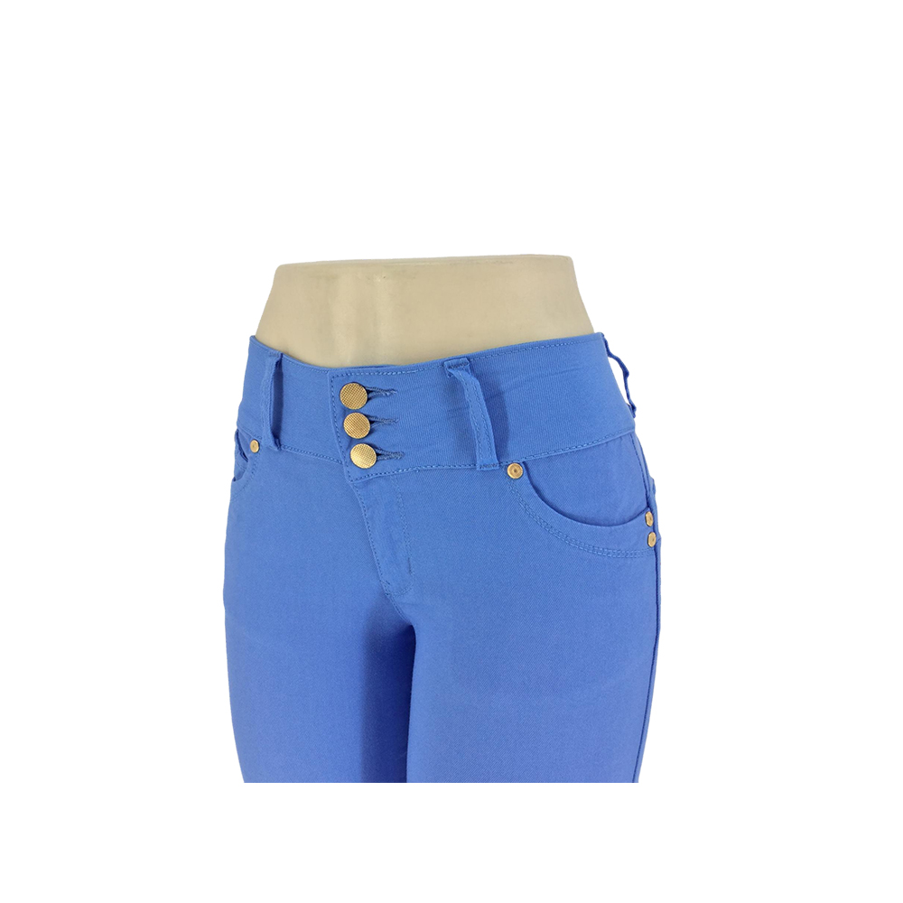 Pantalones delgados azules de cintura alta para mujer