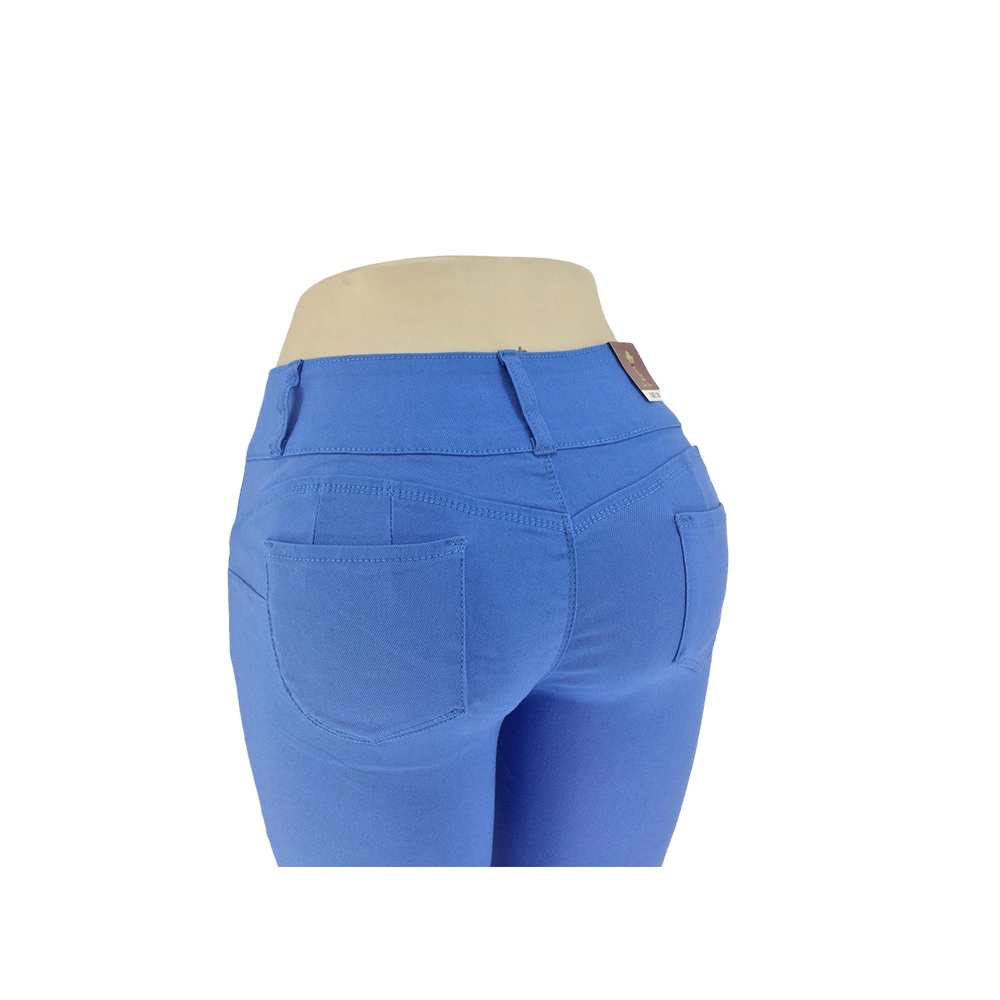 Pantalones delgados azules de cintura alta para mujer