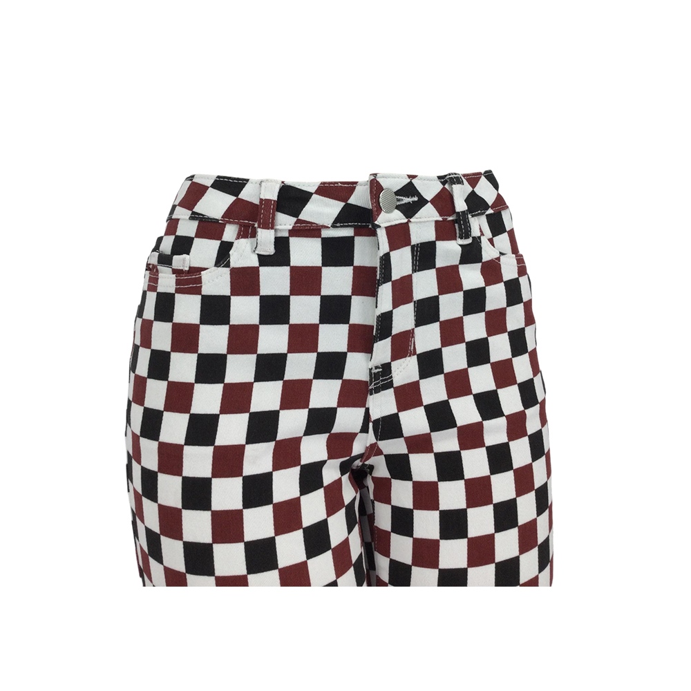 Mujeres Borgoña Checkerboard Flare Pantalones