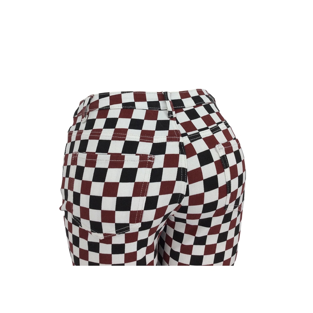 Mujeres Borgoña Checkerboard Flare Pantalones