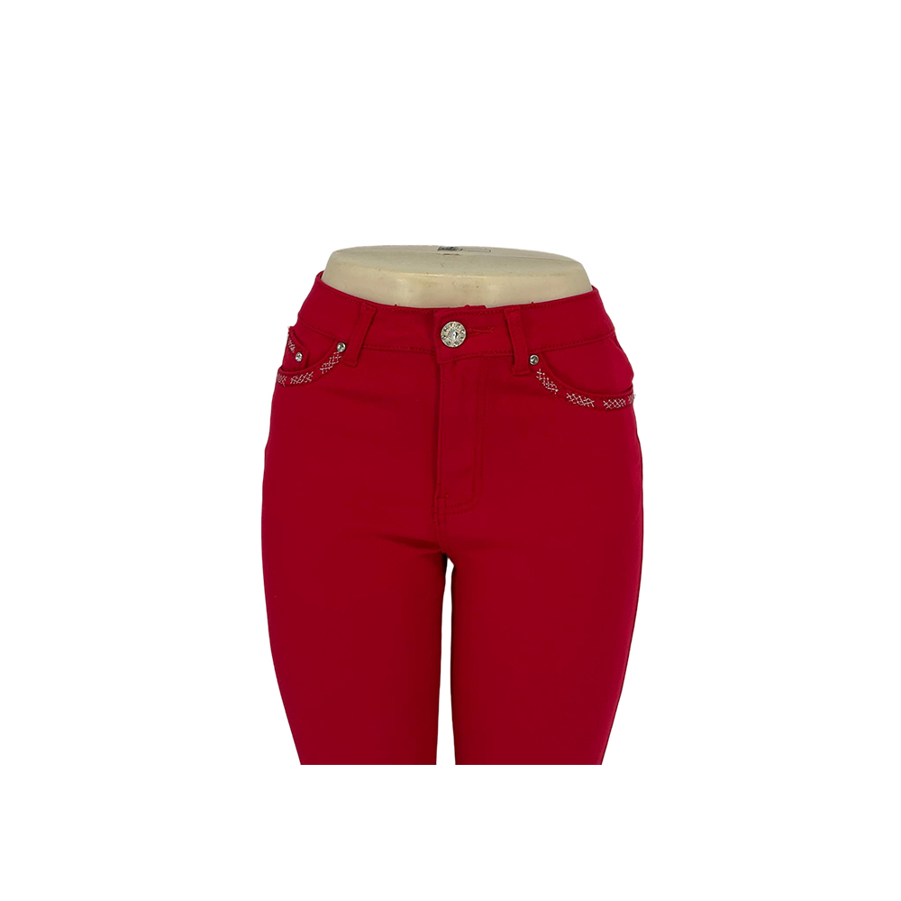 Women's Red Embellished Flare Pants
