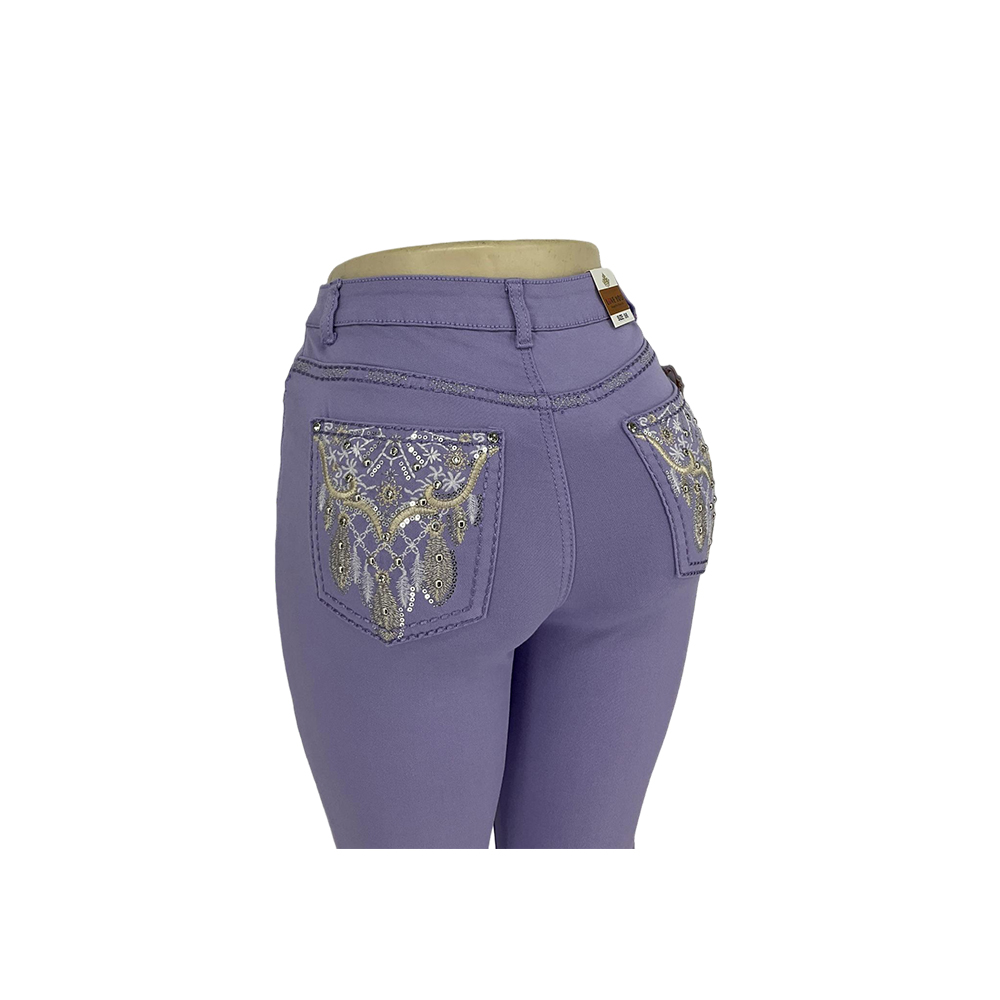 Pantalones de Flare adornados de color púrpura para mujer