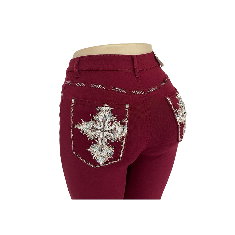 Pantalones Flare Embellished Borgoña para mujer