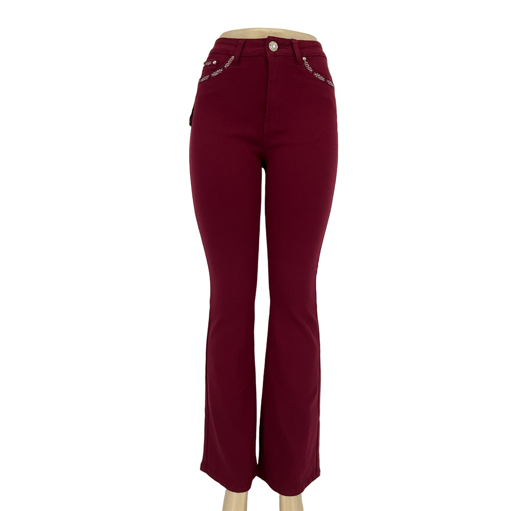Women's Burgundy Embellished Flare Pants