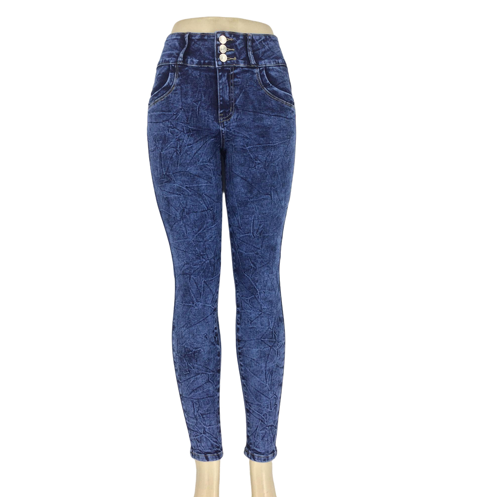 Women's Dark Blue Acid-Wash High-Waisted Skinny Jeans