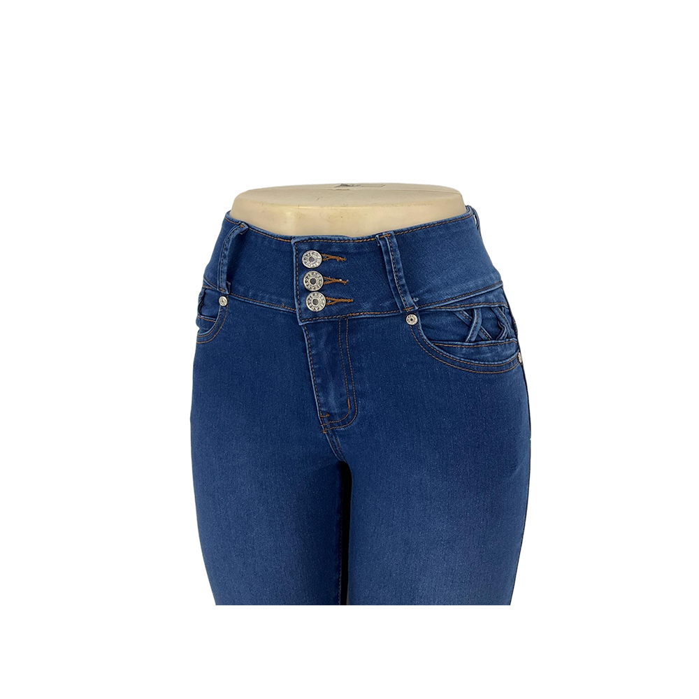 Women's Dark Blue Skinny Jeans with Decorative Woven Pocket Details