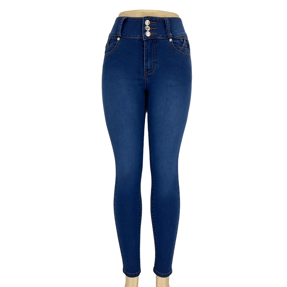 Women's Dark Blue Skinny Jeans with Decorative Woven Pocket Details