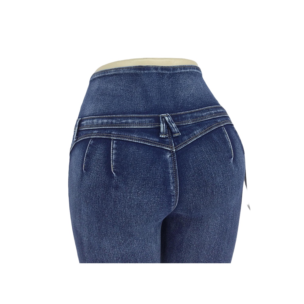 Women's Blue High-Waisted Skinny Jeans with Five-Button Waistband