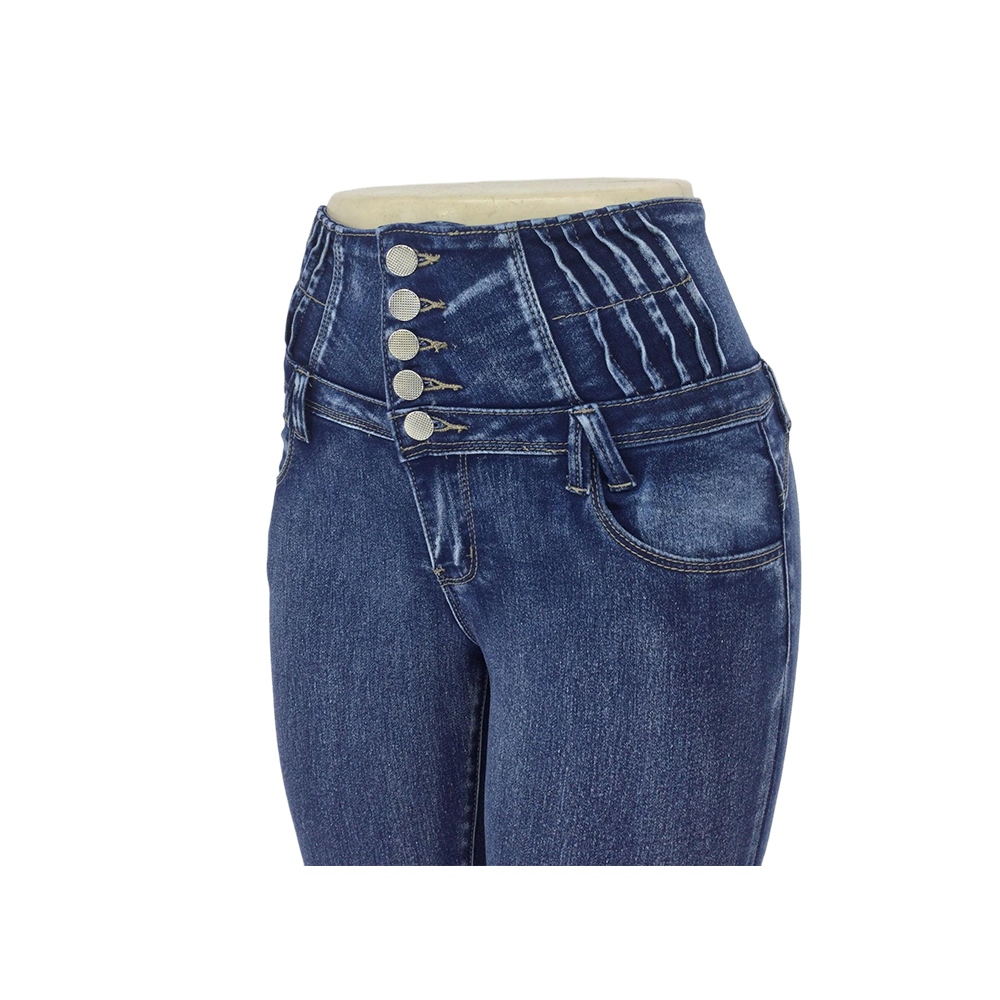 Women's Blue High-Waisted Skinny Jeans with Five-Button Waistband