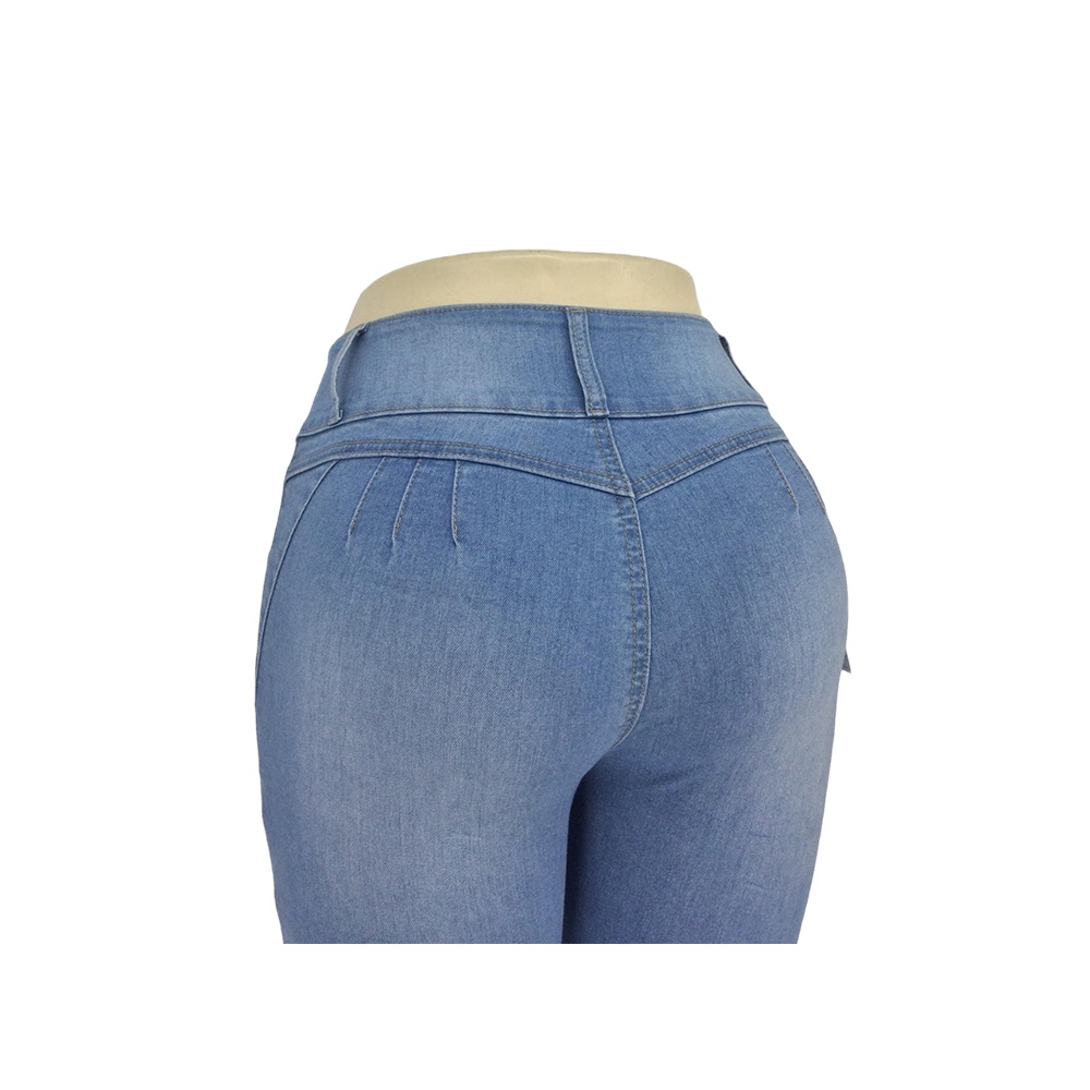 Women's Light Blue High-Waisted Skinny Jeans with Side Cutouts