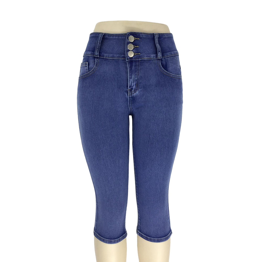Women's High-Waisted Denim Capri Pants