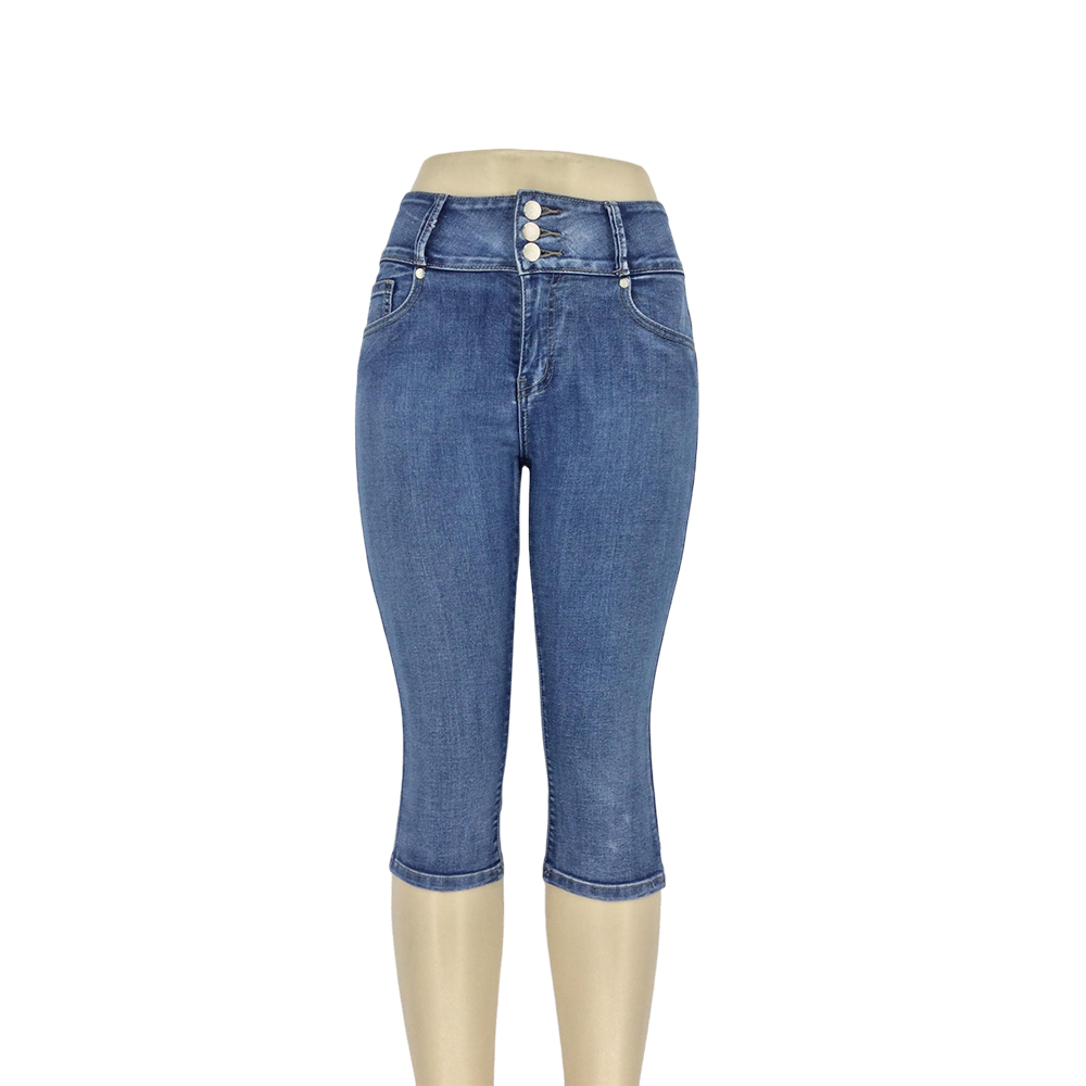Women's High-Waisted Denim Capri Pants with Lace-Up Back Pockets