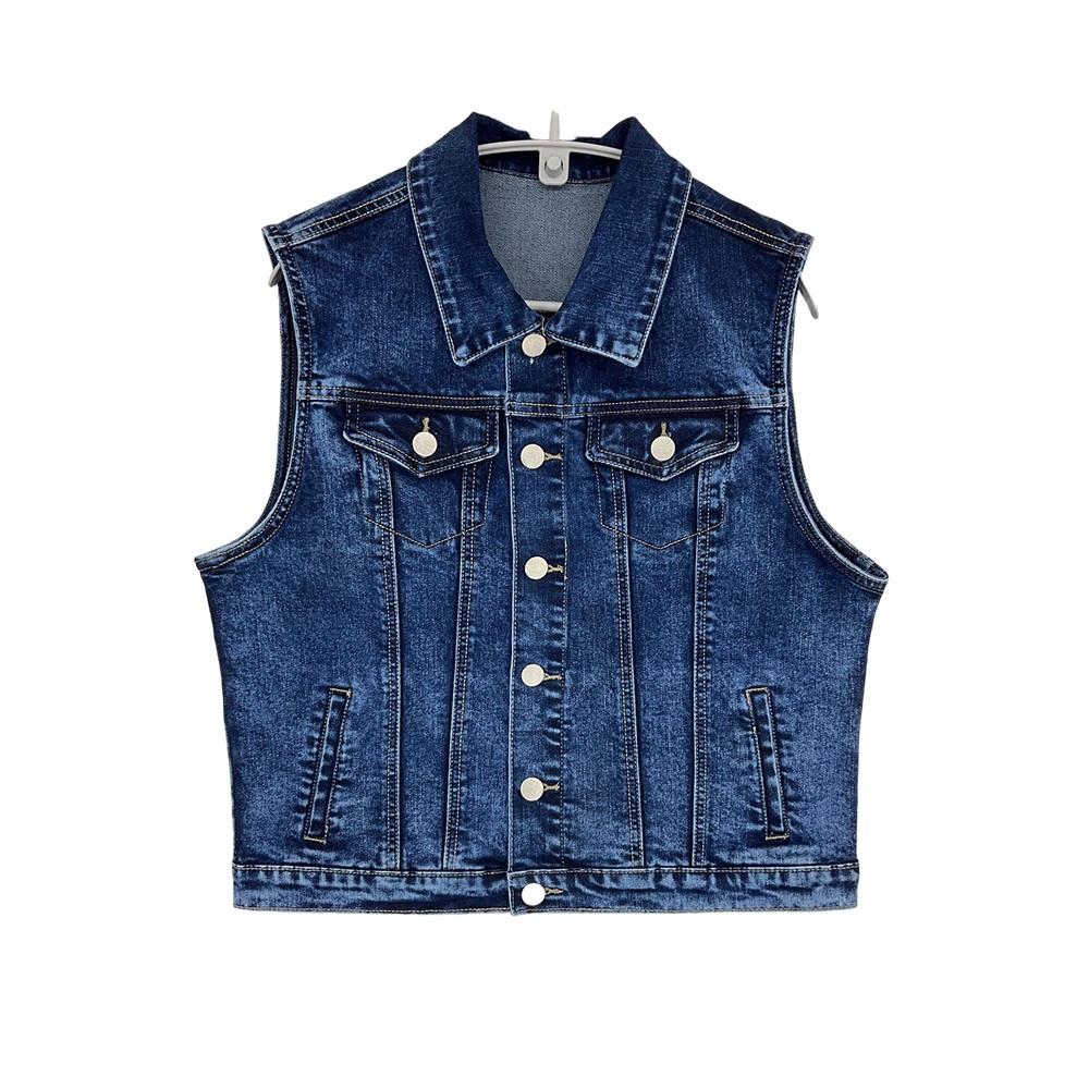 Women's Dark Blue Sleeveless Denim Vest