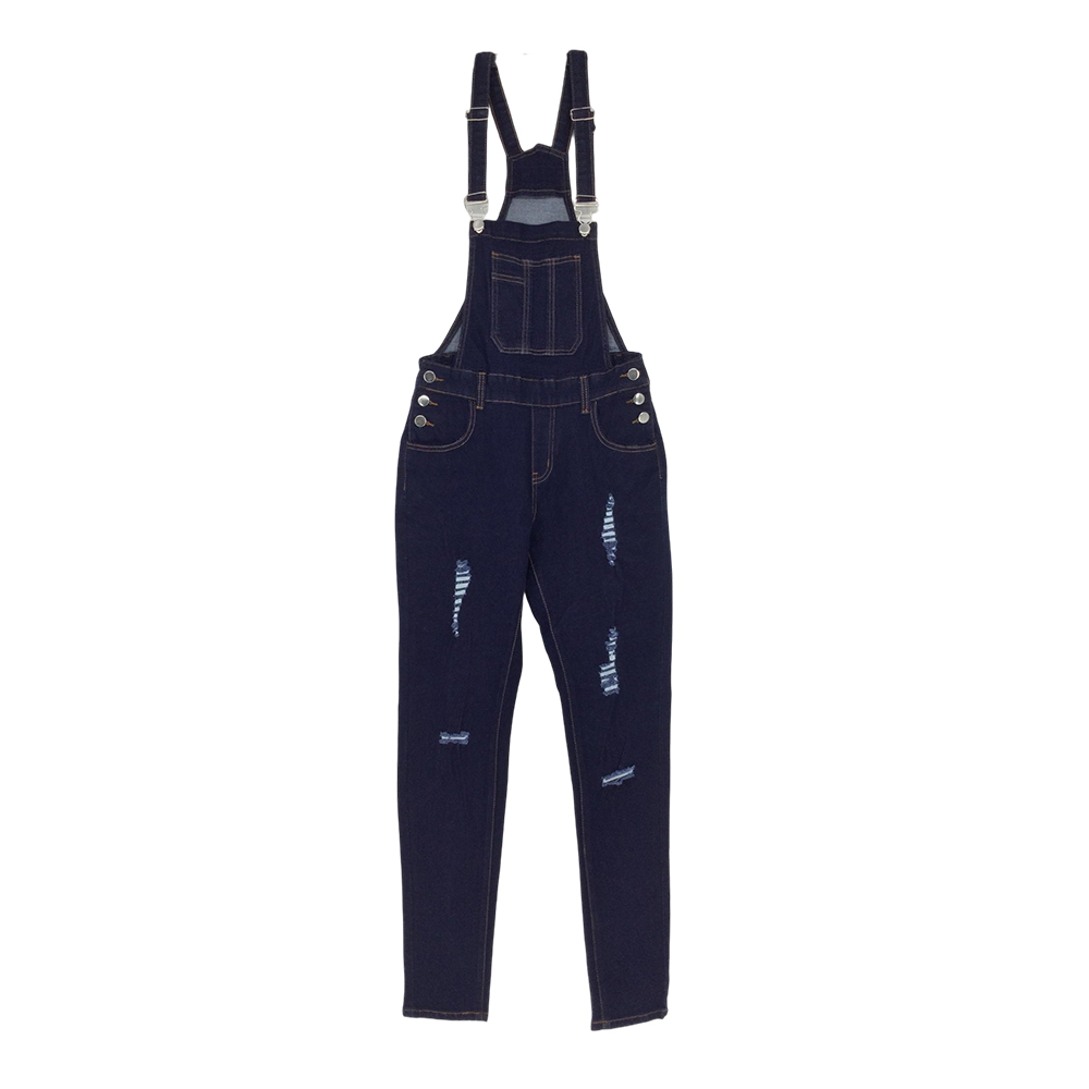 Women's Dark Blue Distressed Denim Overalls