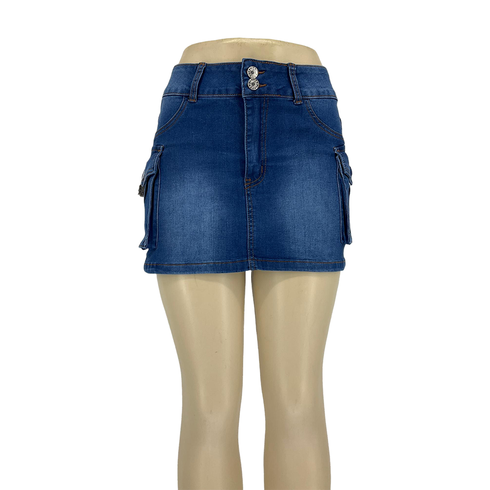 Women's Blue Denim Cargo Mini Skirt