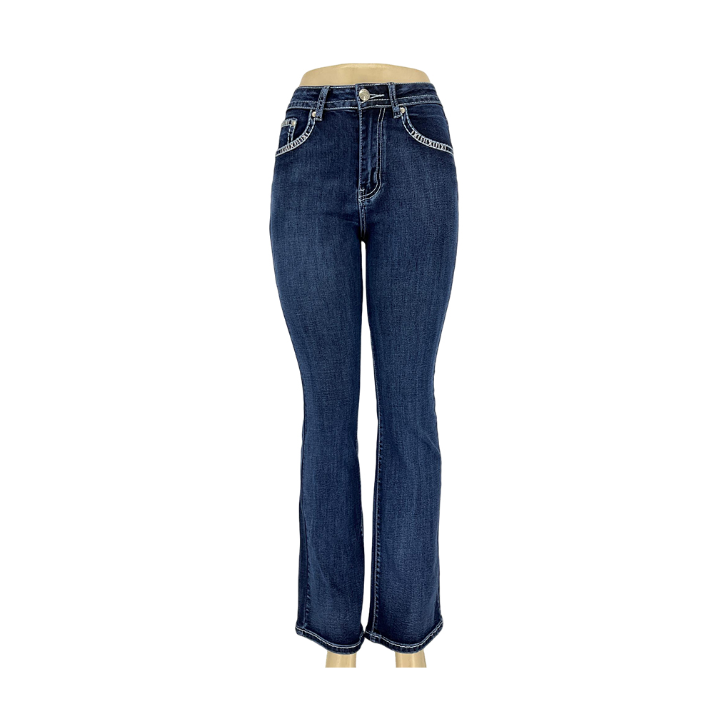 Women's Dark Wash Bootcut Jeans with Embellished Feather Pockets