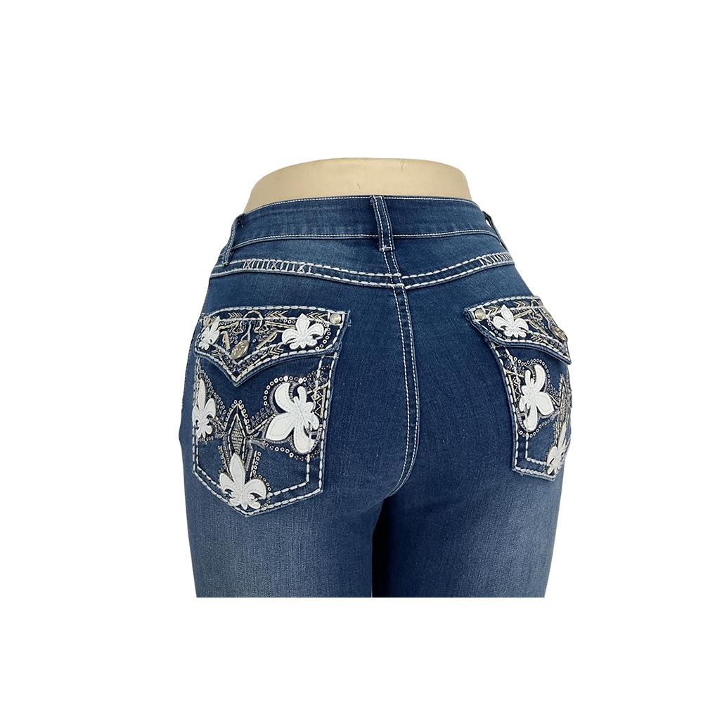 High Waisted Floral Embroidered Bootcut Jeans