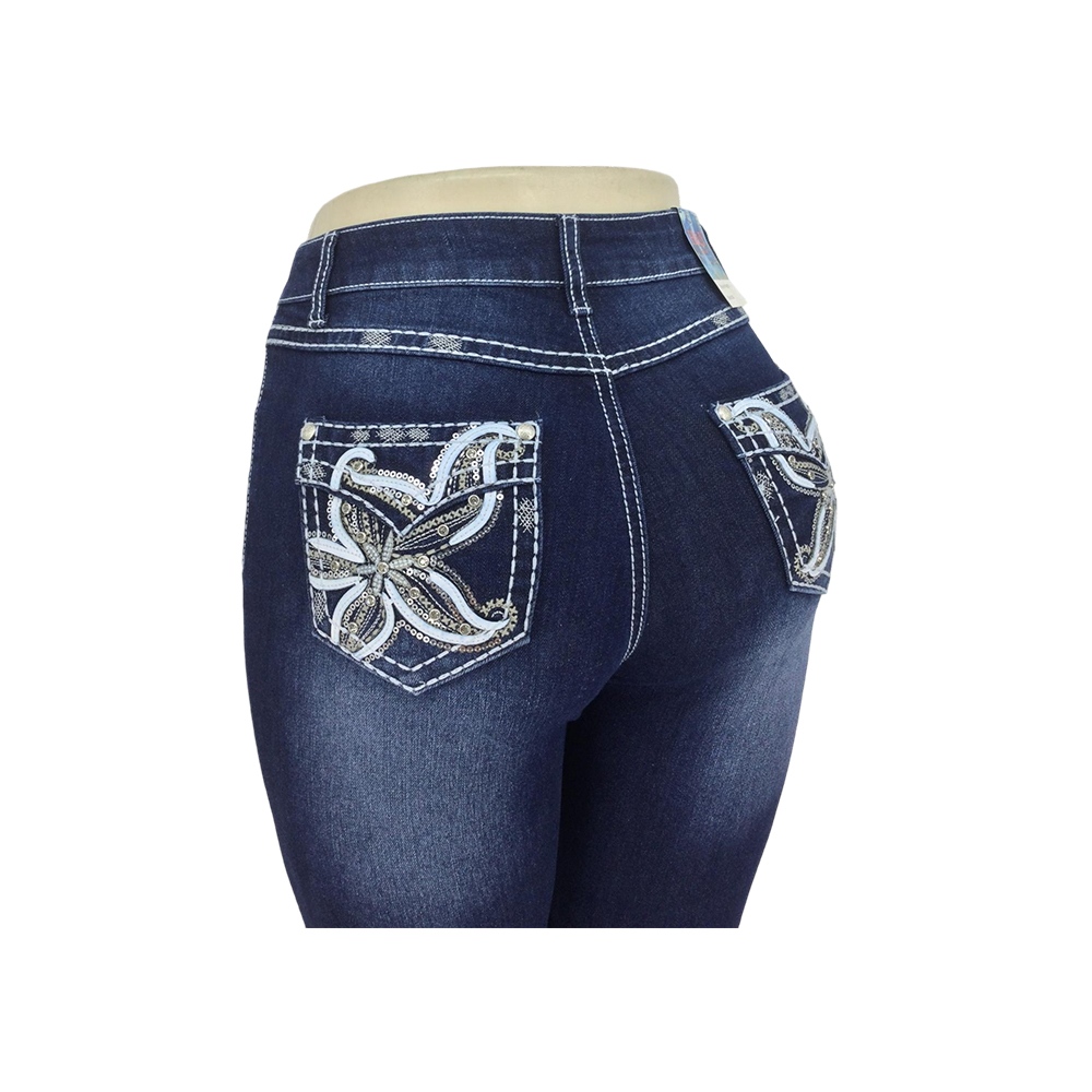 Mariposa de cintura alta bordado Bootcut Jeans