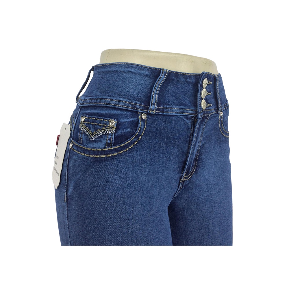 Women's High Waisted Triple Button Embroidered Bootcut Jeans