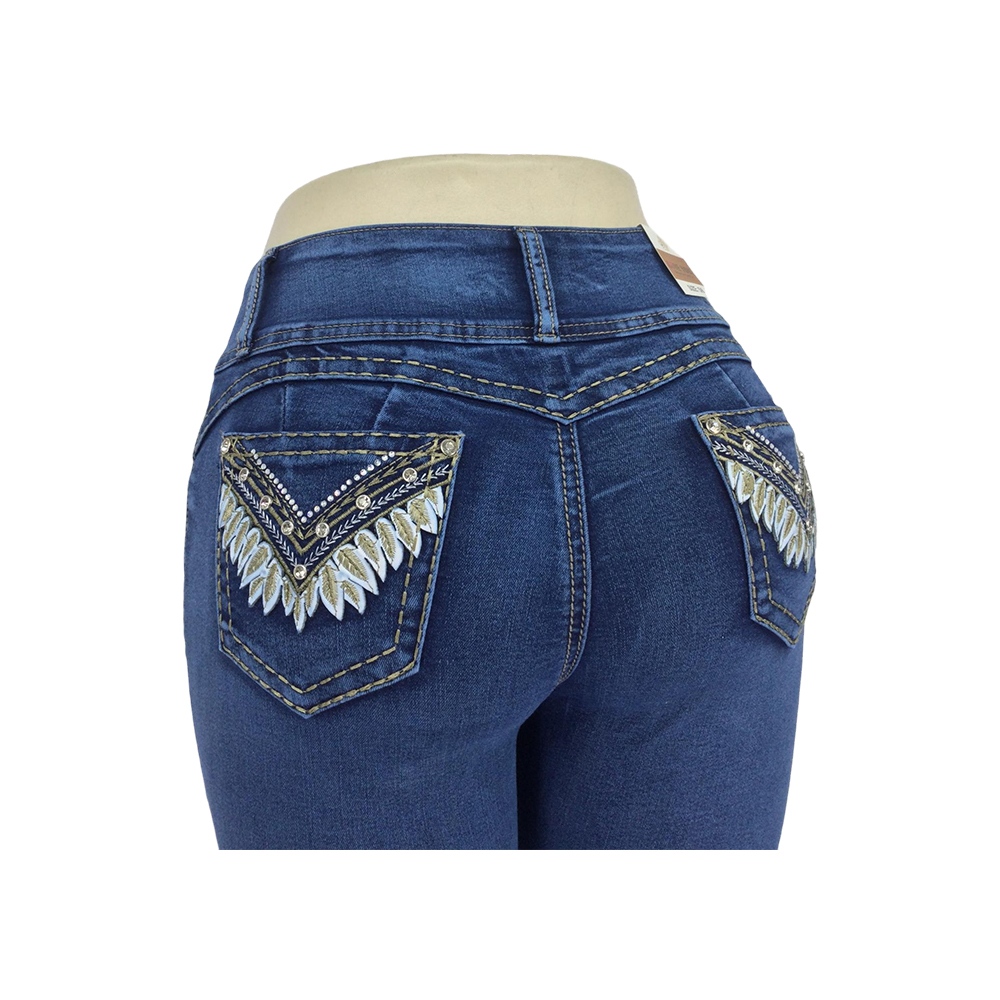Women's High Waisted Triple Button Embroidered Bootcut Jeans