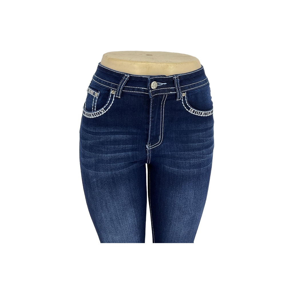 Mujeres oscuro lavado bordado Bootcut vaqueros con bolsillos decorativos traseros