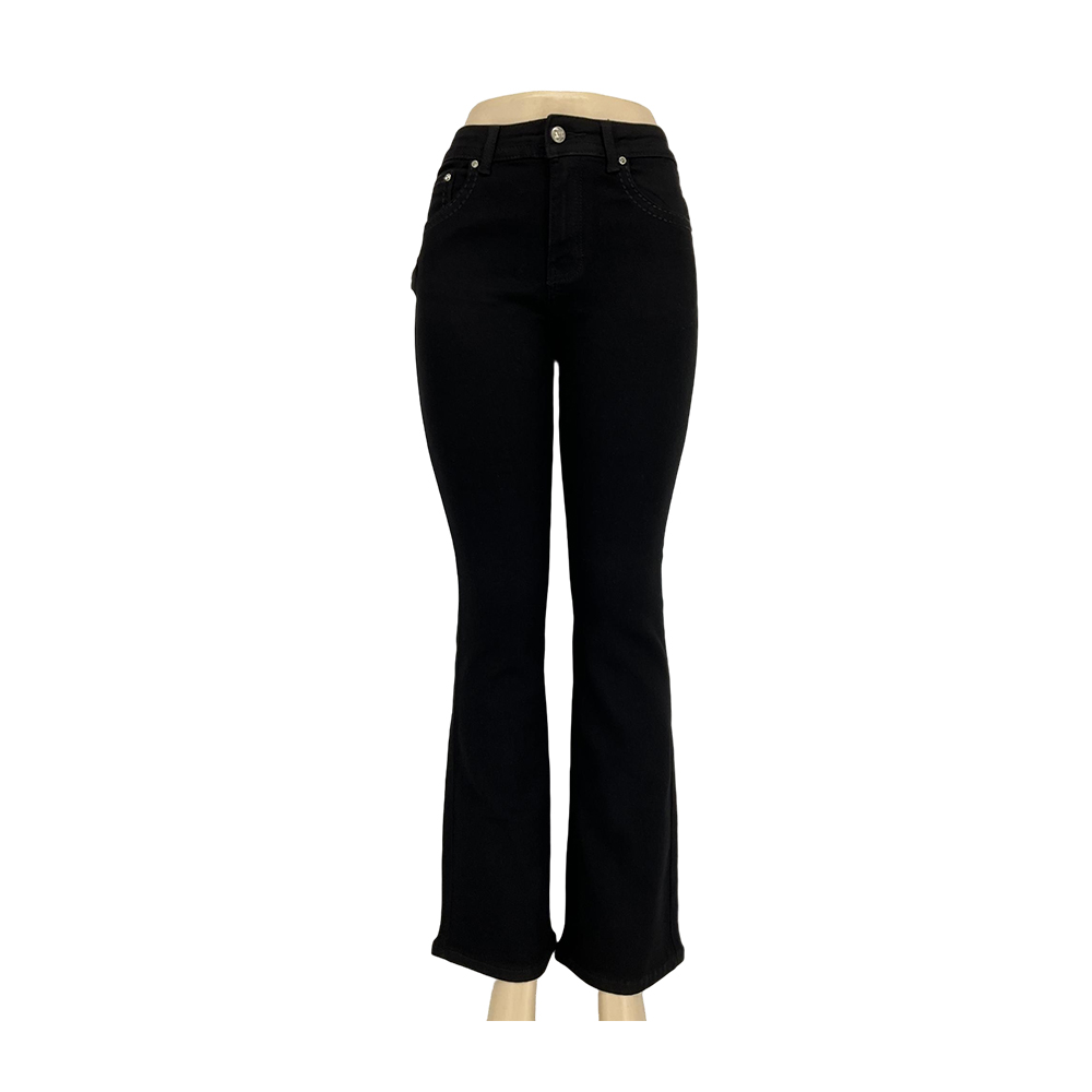 Women's Black Embroidered Bootcut Jeans with Ornamental Cross Pockets