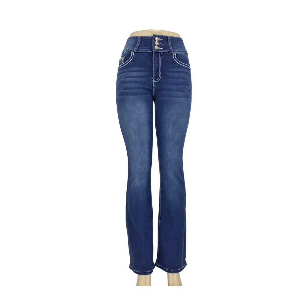 Women's Blue Embroidered Bootcut Jeans with Rhinestone Pocket Accents