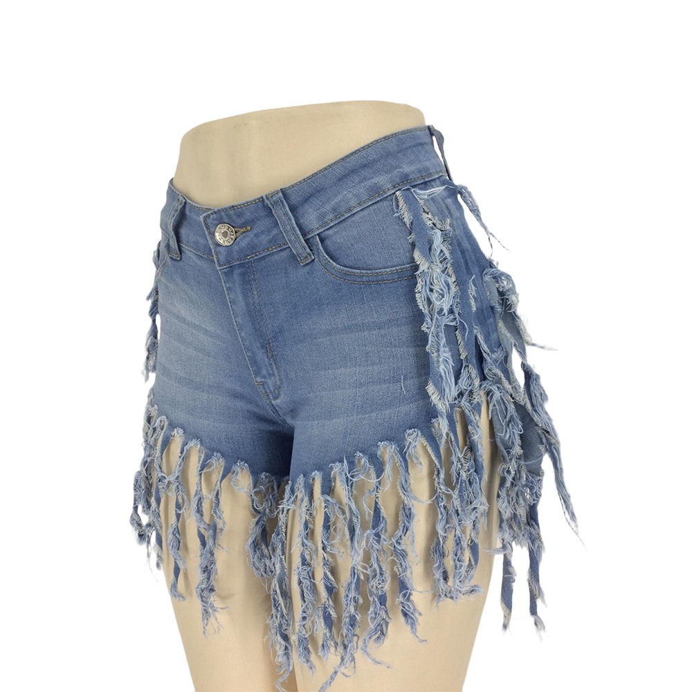 Pantalones cortos de denim con franjas azul claro para mujer