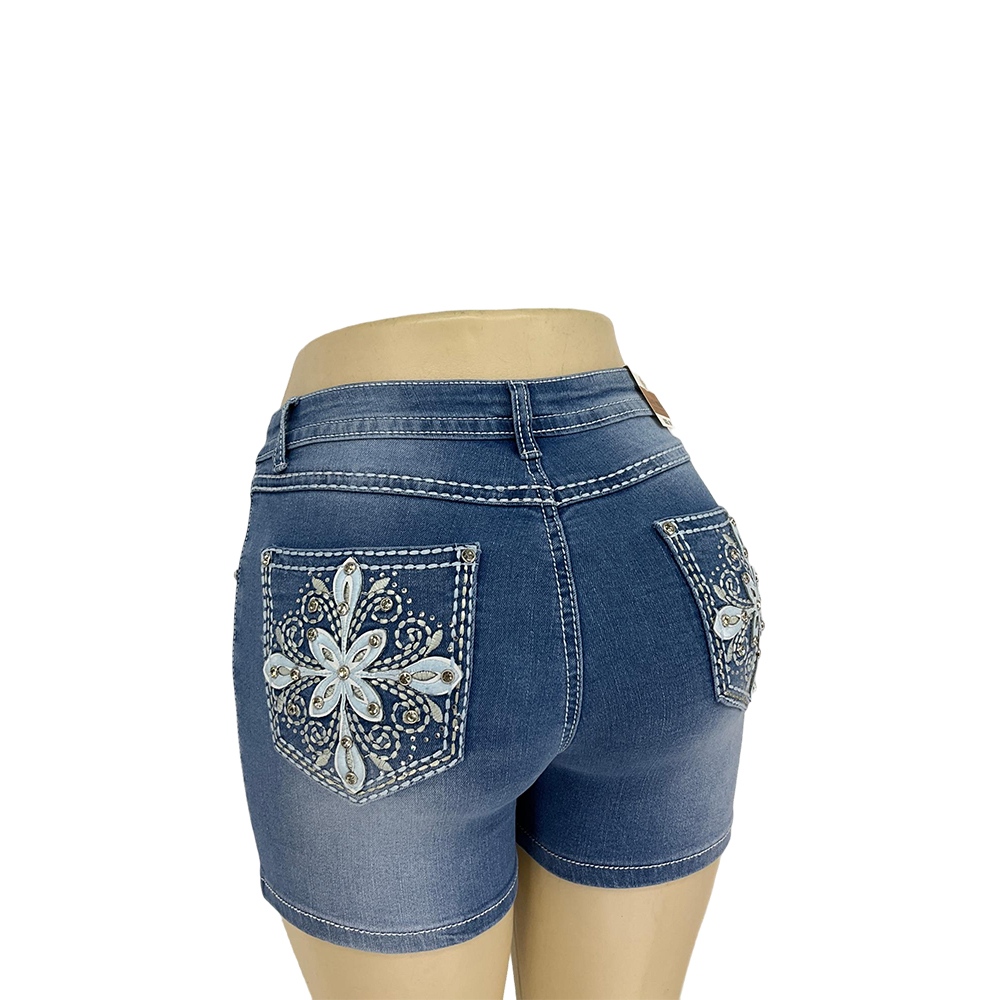 Pantalones cortos de denim bordados azules para mujer