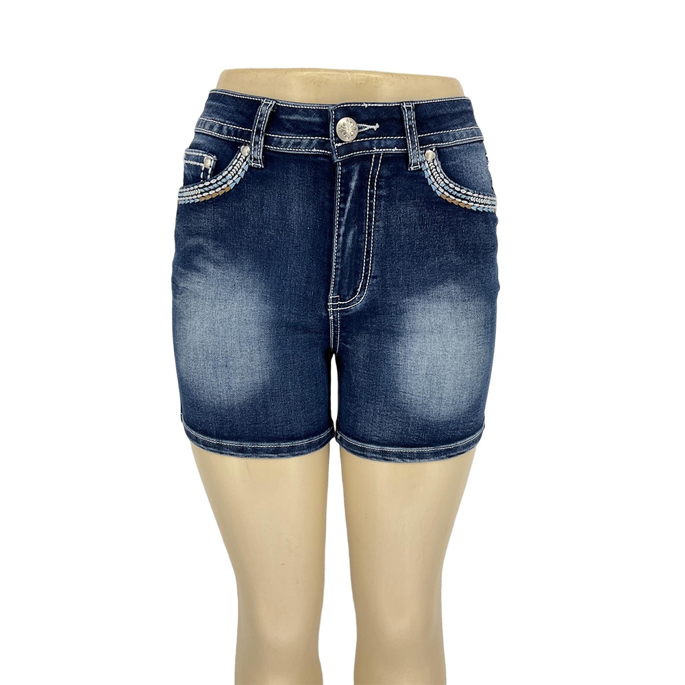 Women's Dark Blue Embellished Denim Shorts