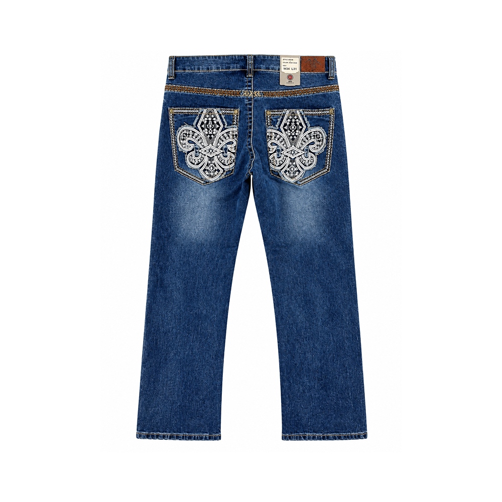 Men's Blue Embroidered Straight Leg Jeans