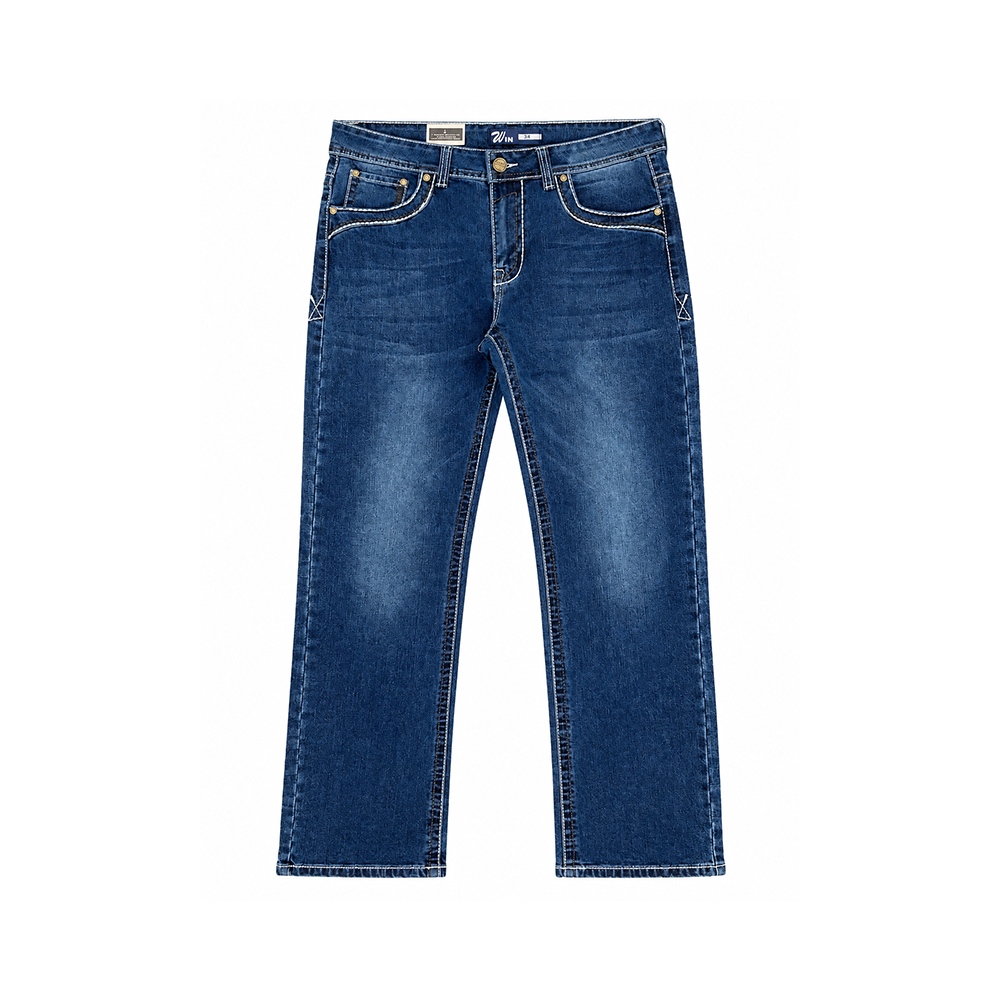 Men's Blue Embroidered Straight Leg Jeans