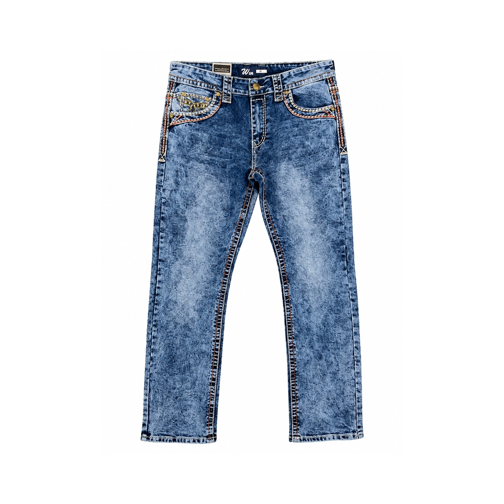 Men's Acid Wash Embroidered Straight Leg Jeans