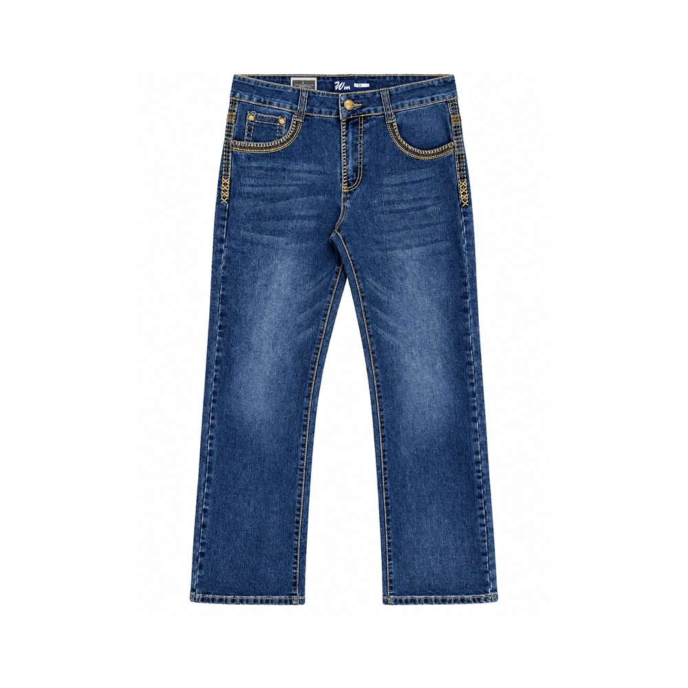 Men's Blue Embroidered Straight Leg Jeans