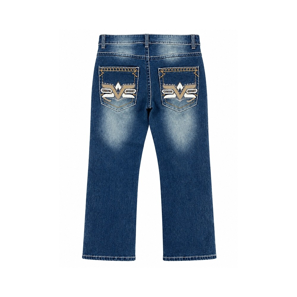 Jeans de piernas rectas azules para hombres con bolsillos traseros bordados