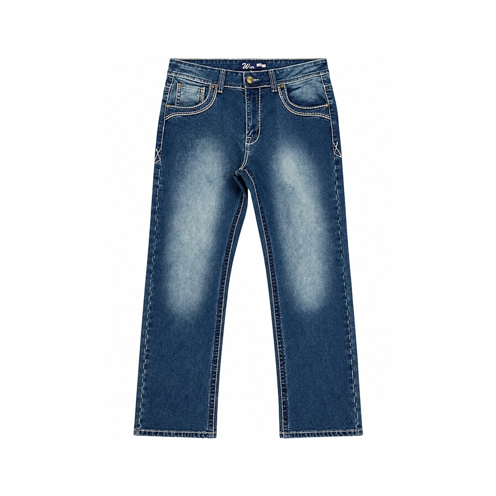 Men's Blue Straight Leg Jeans with Embroidered Back Pockets